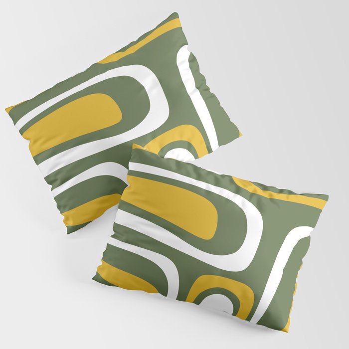 Mid-Century Modern Palm Springs Abstract Pattern Olive Green and Mustard Pillow Sham Gallery Image 3