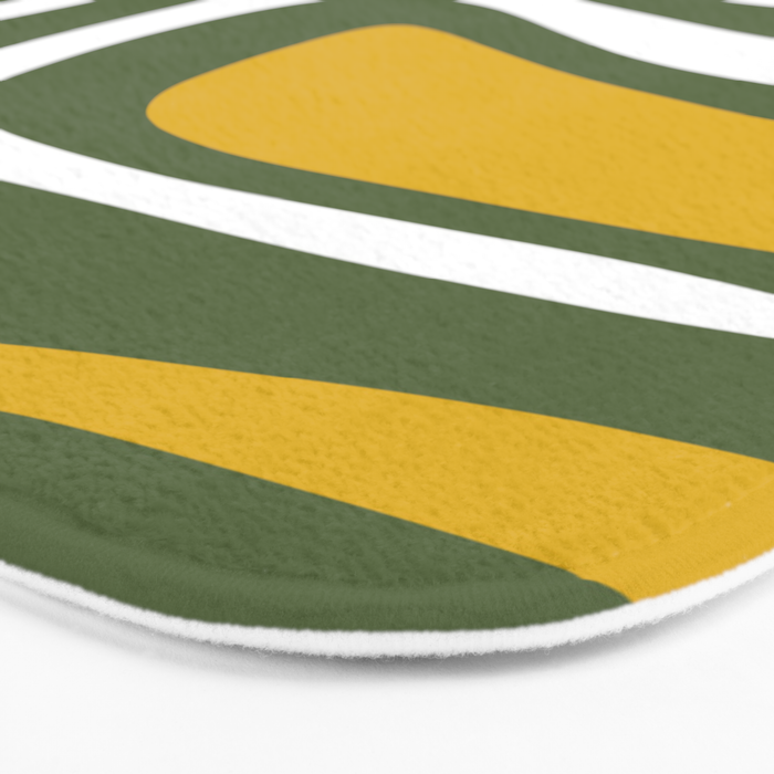Mid-Century Modern Palm Springs Abstract Pattern Olive Green and Mustard Bath Mat Gallery Image 3