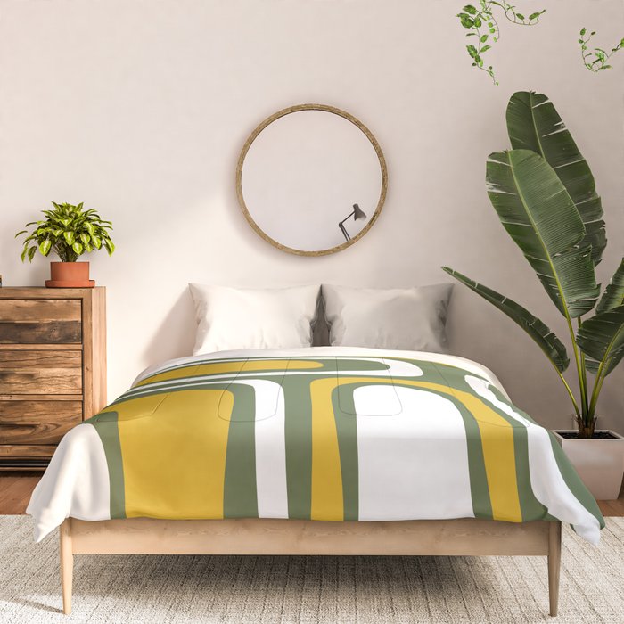 Mid-Century Modern Palm Springs Abstract Pattern Olive Green and Mustard Comforter Gallery Image 3