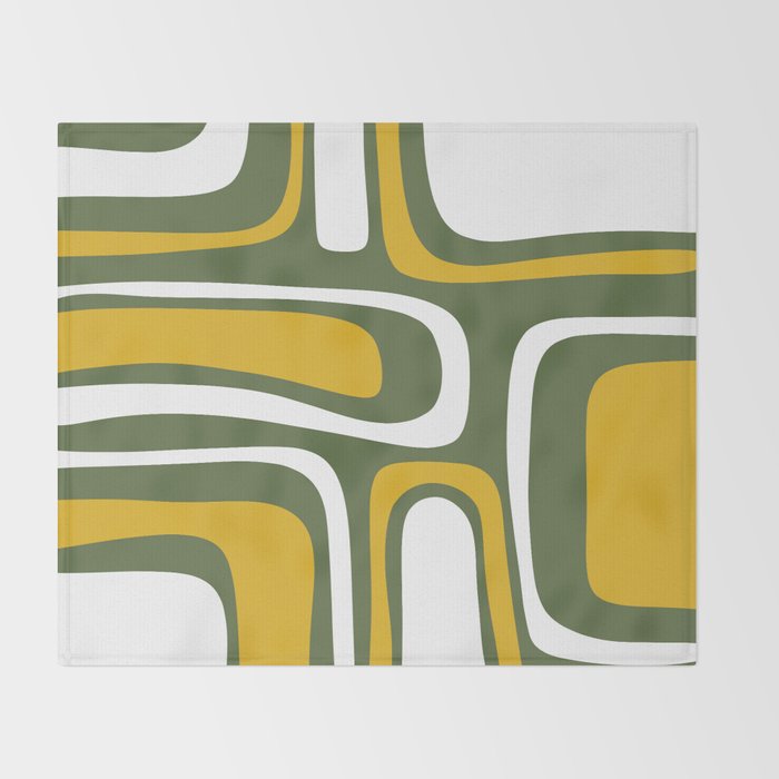 Mid-Century Modern Palm Springs Abstract Pattern Olive Green and Mustard Throw Blanket Gallery Image 2