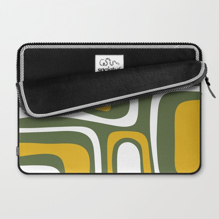 Mid-Century Modern Palm Springs Abstract Pattern Olive Green and Mustard Laptop Sleeve Gallery Image 2