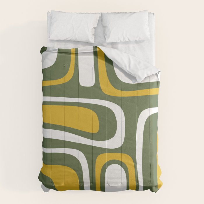 Mid-Century Modern Palm Springs Abstract Pattern Olive Green and Mustard Comforter Gallery Image 6