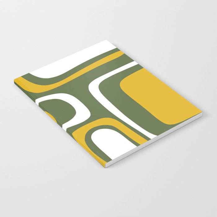 Mid-Century Modern Palm Springs Abstract Pattern Olive Green and Mustard Notebook Gallery Image 2