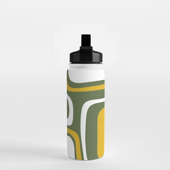 Mid-Century Modern Palm Springs Abstract Pattern Olive Green and Mustard Water Bottle Gallery Image 2