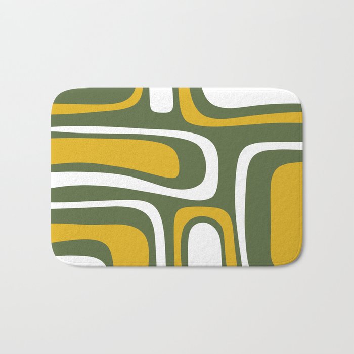 Mid-Century Modern Palm Springs Abstract Pattern Olive Green and Mustard Bath Mat Gallery Image 1