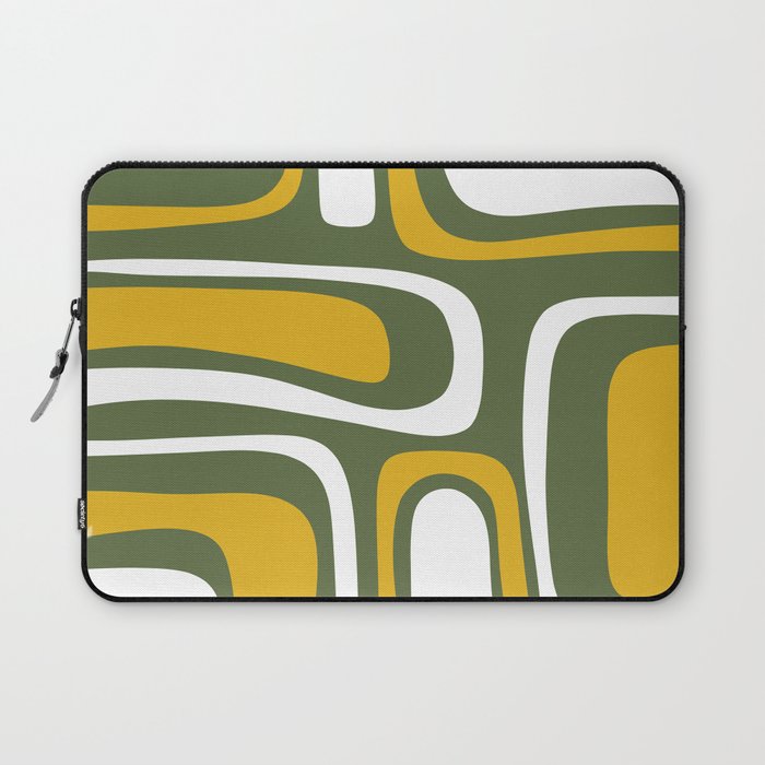 Mid-Century Modern Palm Springs Abstract Pattern Olive Green and Mustard Laptop Sleeve Gallery Image 1