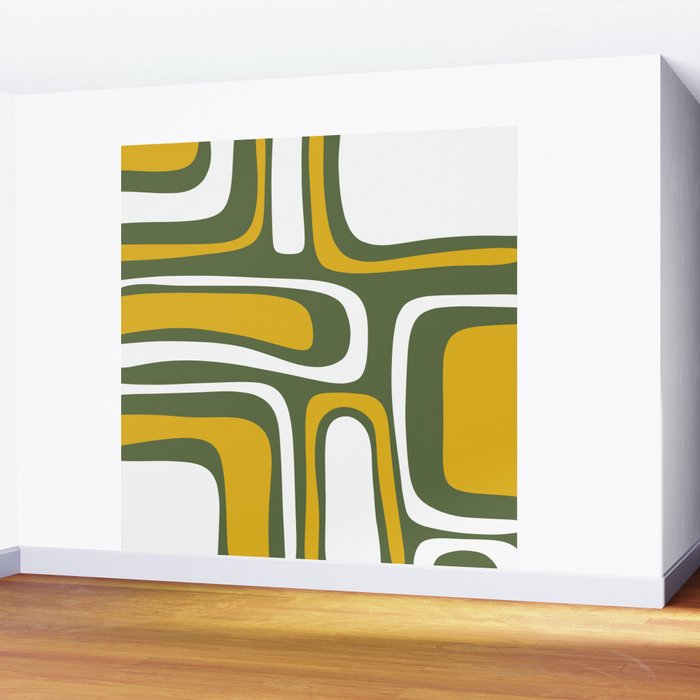 Mid-Century Modern Palm Springs Abstract Pattern Olive Green and Mustard Wall Mural Gallery Image 2
