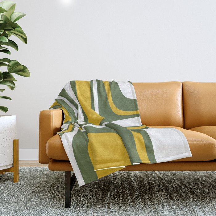 Mid-Century Modern Palm Springs Abstract Pattern Olive Green and Mustard Throw Blanket Gallery Image 1