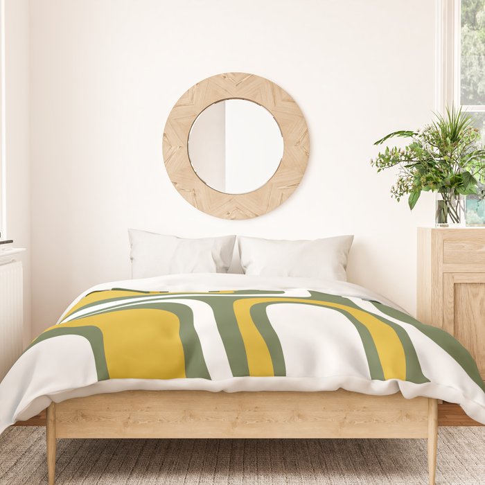 Mid-Century Modern Palm Springs Abstract Pattern Olive Green and Mustard Duvet Cover Gallery Image 3
