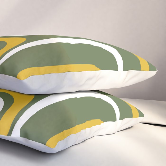 Mid-Century Modern Palm Springs Abstract Pattern Olive Green and Mustard Pillow Sham Gallery Image 3