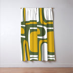 Mid-Century Modern Palm Springs Abstract Pattern Olive Green and Mustard Window Curtain Gallery Image 3