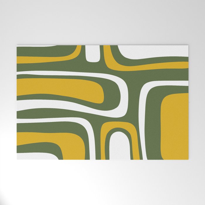 Mid-Century Modern Palm Springs Abstract Pattern Olive Green and Mustard Welcome Mat Gallery Image 1