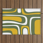Mid-Century Modern Palm Springs Abstract Pattern Olive Green and Mustard Outdoor Rug Gallery Image 1