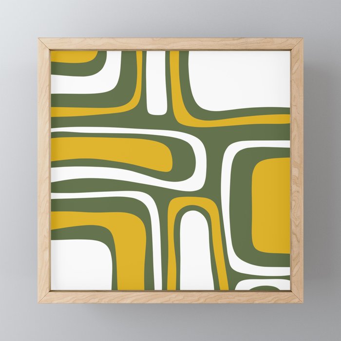Mid-Century Modern Palm Springs Abstract Pattern Olive Green and Mustard Mini Art Print Gallery Image 1