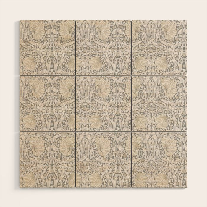 William Morris Vintage Pimpernel Linen Cloud Grey Wood Wall Art Gallery Image 1