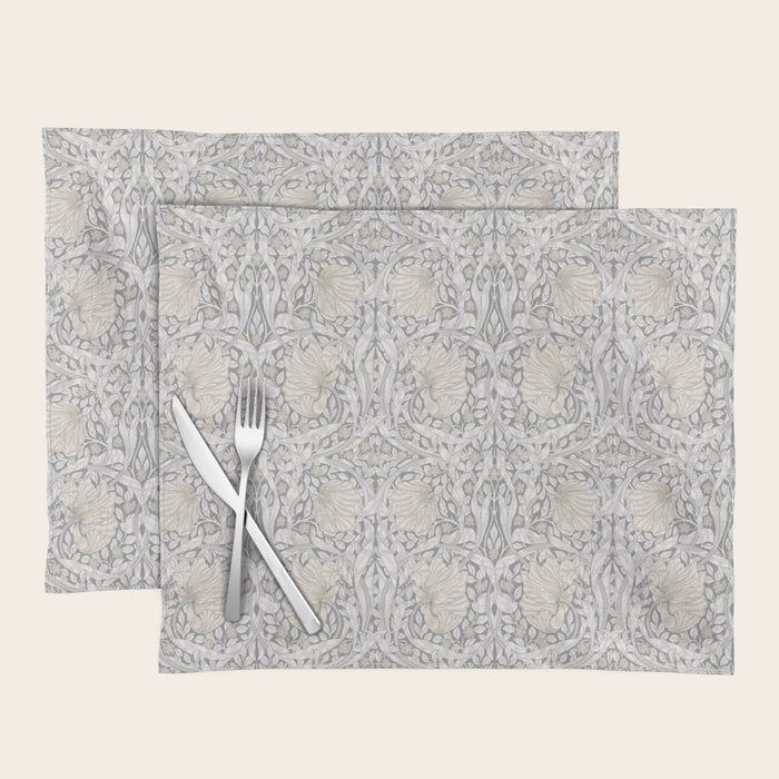 William Morris Vintage Pimpernel Linen Cloud Grey Placemat Gallery Image 1