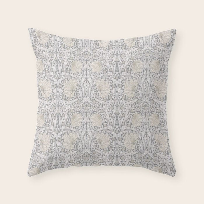 William Morris Vintage Pimpernel Linen Cloud Grey Throw Pillow Gallery Image 6