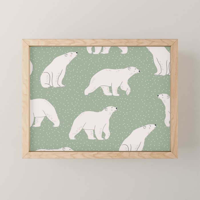 animalistic seamless pattern with polar bears Mini Art Print Gallery Image 1