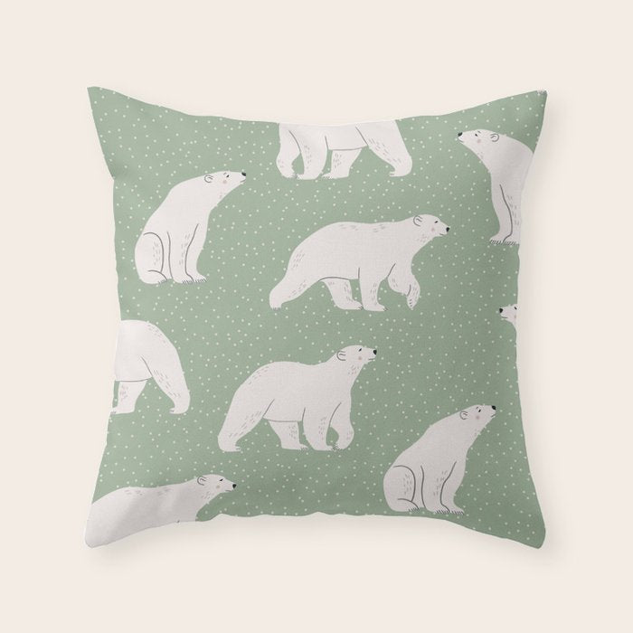 animalistic seamless pattern with polar bears Throw Pillow Gallery Image 6