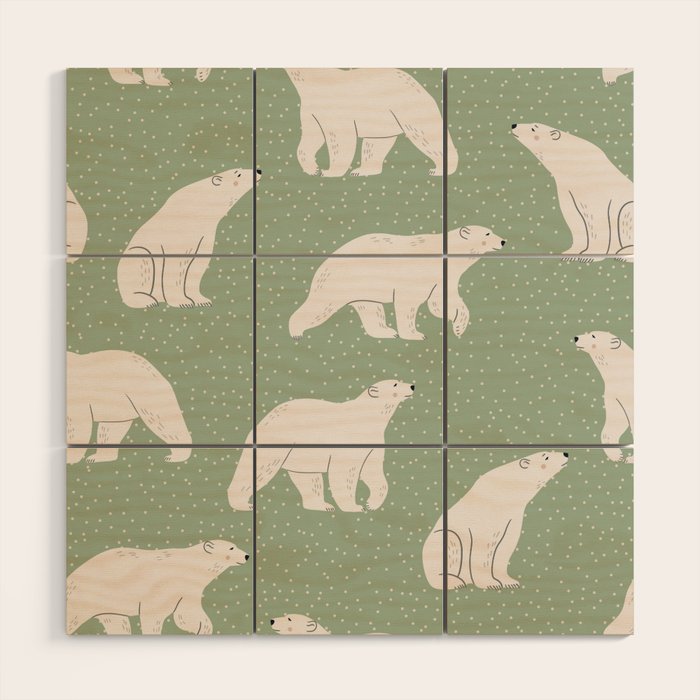 animalistic seamless pattern with polar bears Wood Wall Art Gallery Image 1