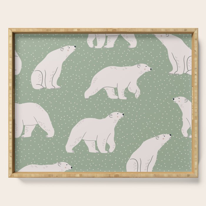 animalistic seamless pattern with polar bears Serving Tray Gallery Image 1