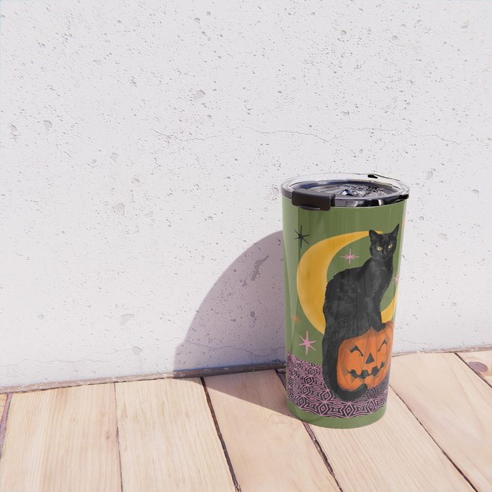 Black Cat - Moonlit Mischief on Halloween Travel Mug Gallery Image 4
