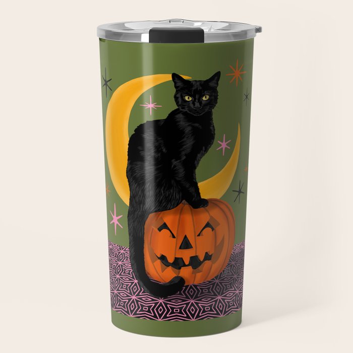 Black Cat - Moonlit Mischief on Halloween Travel Mug Gallery Image 1