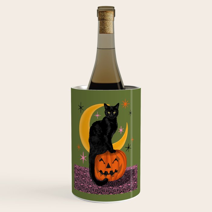 Black Cat - Moonlit Mischief on Halloween Wine Chiller Gallery Image 1