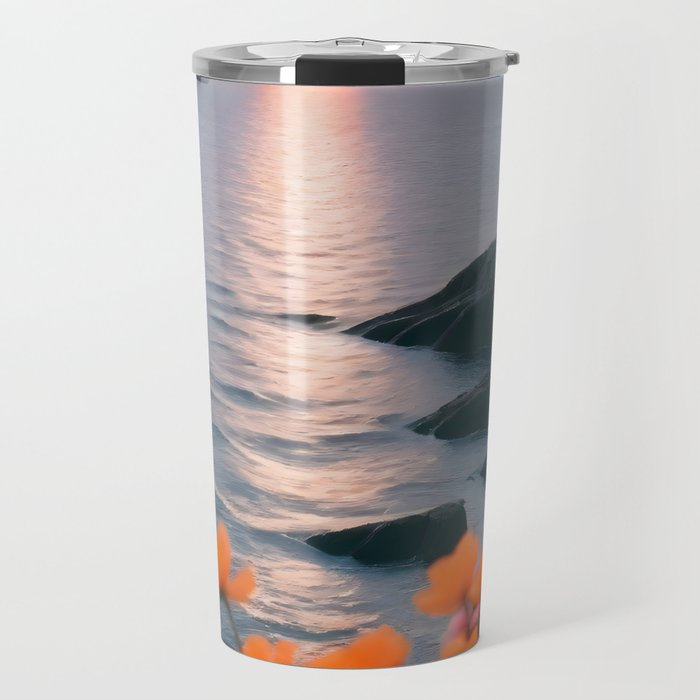 Rocky Beach Sunset, Nature Ocean Landscape Scenic Travel, Mountain Adventure Trek Beach Outdoors, Mindful Photography Travel Mug Gallery Image 1