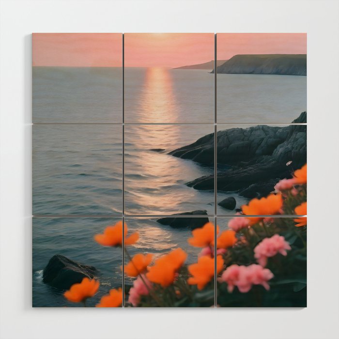 Rocky Beach Sunset, Nature Ocean Landscape Scenic Travel, Mountain Adventure Trek Beach Outdoors, Mindful Photography Wood Wall Art Gallery Image 1