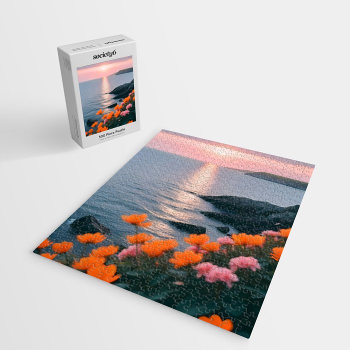 Rocky Beach Sunset, Nature Ocean Landscape Scenic Travel, Mountain Adventure Trek Beach Outdoors, Mindful Photography Jigsaw Puzzle Gallery Image 2
