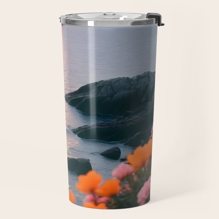 Rocky Beach Sunset, Nature Ocean Landscape Scenic Travel, Mountain Adventure Trek Beach Outdoors, Mindful Photography Travel Mug Gallery Image 2