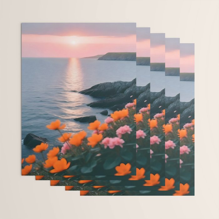 Rocky Beach Sunset, Nature Ocean Landscape Scenic Travel, Mountain Adventure Trek Beach Outdoors, Mindful Photography Wrapping Paper Gallery Image 3
