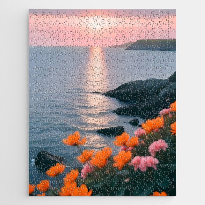 Rocky Beach Sunset, Nature Ocean Landscape Scenic Travel, Mountain Adventure Trek Beach Outdoors, Mindful Photography Jigsaw Puzzle Gallery Image 1