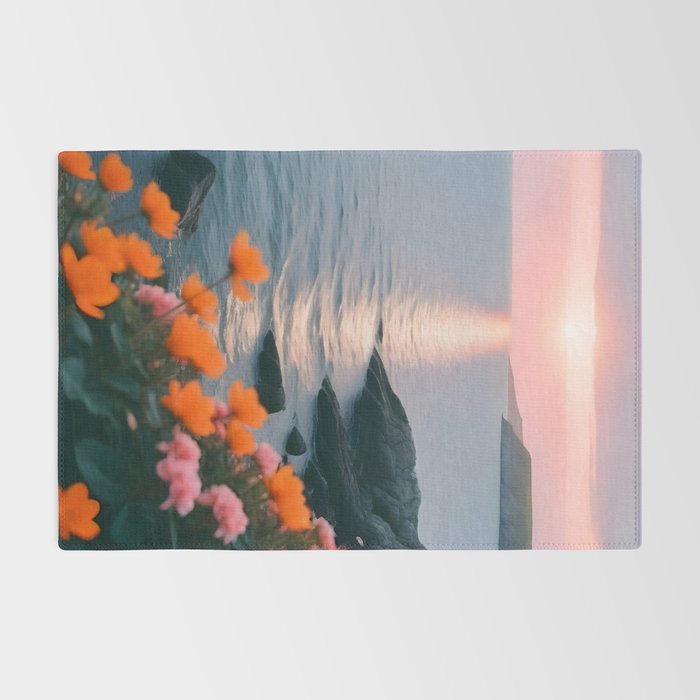 Rocky Beach Sunset, Nature Ocean Landscape Scenic Travel, Mountain Adventure Trek Beach Outdoors, Mindful Photography Rug Gallery Image 2