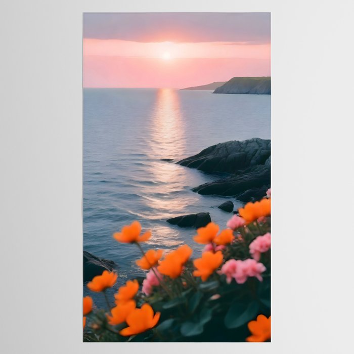 Rocky Beach Sunset, Nature Ocean Landscape Scenic Travel, Mountain Adventure Trek Beach Outdoors, Mindful Photography Tablecloth Gallery Image 2