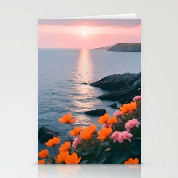 Rocky Beach Sunset, Nature Ocean Landscape Scenic Travel, Mountain Adventure Trek Beach Outdoors, Mindful Photography Stationery Card Gallery Image 2