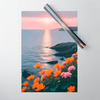 Rocky Beach Sunset, Nature Ocean Landscape Scenic Travel, Mountain Adventure Trek Beach Outdoors, Mindful Photography Wrapping Paper Gallery Image 1