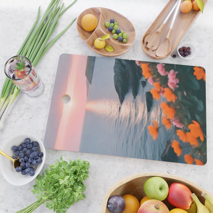 Rocky Beach Sunset, Nature Ocean Landscape Scenic Travel, Mountain Adventure Trek Beach Outdoors, Mindful Photography Cutting Board Gallery Image 2