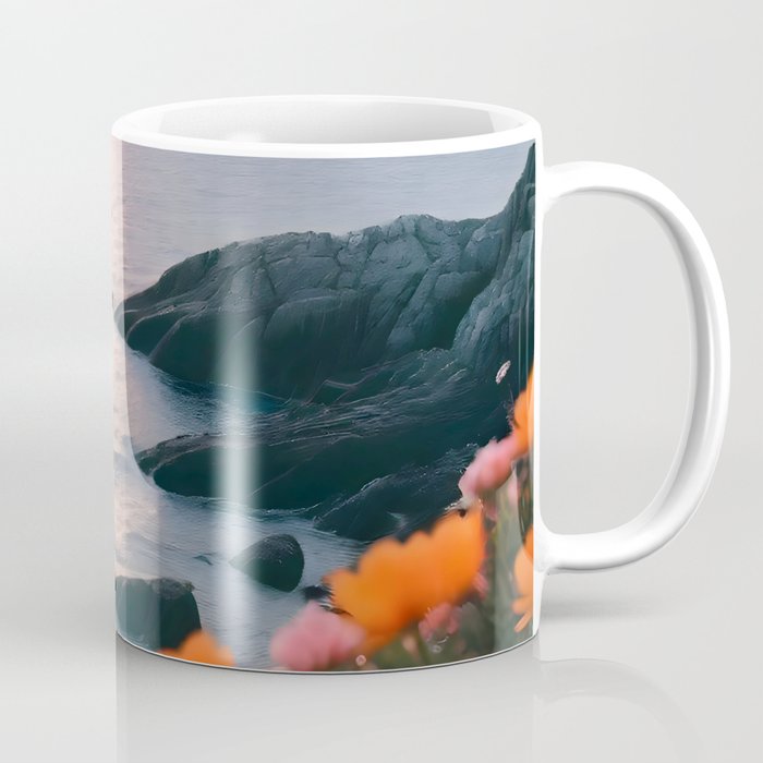 Rocky Beach Sunset, Nature Ocean Landscape Scenic Travel, Mountain Adventure Trek Beach Outdoors, Mindful Photography Coffee Mug Gallery Image 1