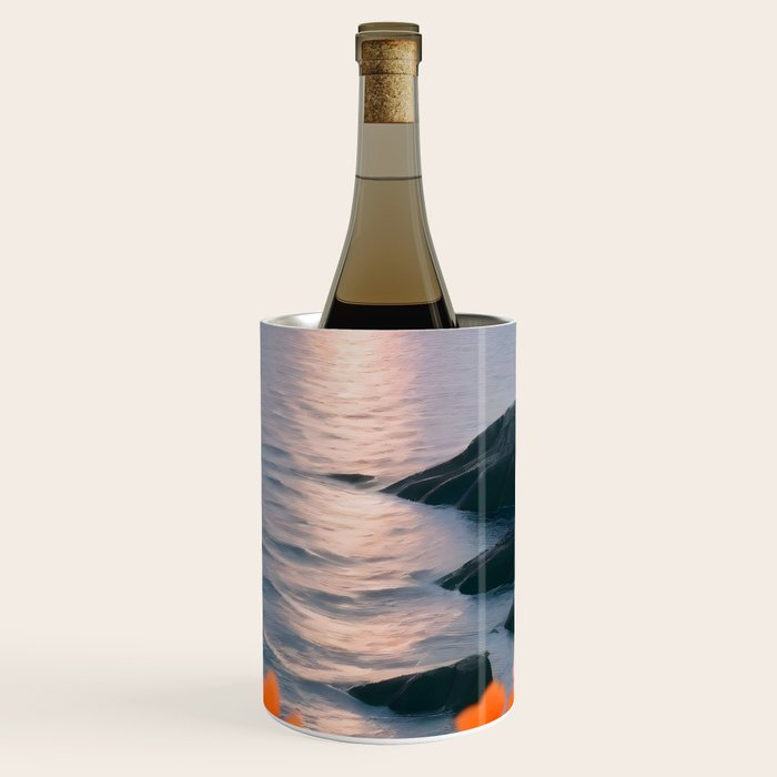Rocky Beach Sunset, Nature Ocean Landscape Scenic Travel, Mountain Adventure Trek Beach Outdoors, Mindful Photography Wine Chiller Gallery Image 1