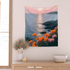 Rocky Beach Sunset, Nature Ocean Landscape Scenic Travel, Mountain Adventure Trek Beach Outdoors, Mindful Photography Wall Tapestry Gallery Image 2