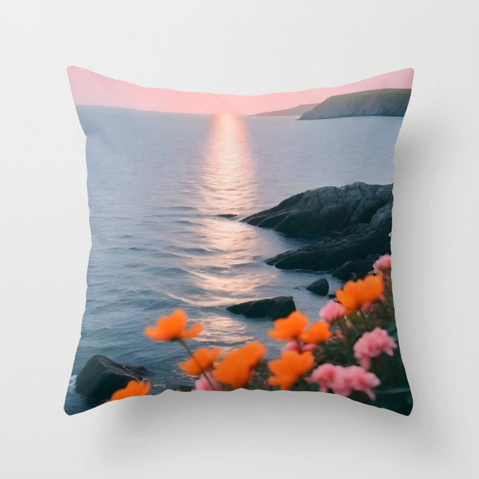 Rocky Beach Sunset, Nature Ocean Landscape Scenic Travel, Mountain Adventure Trek Beach Outdoors, Mindful Photography Throw Pillow Gallery Image 6