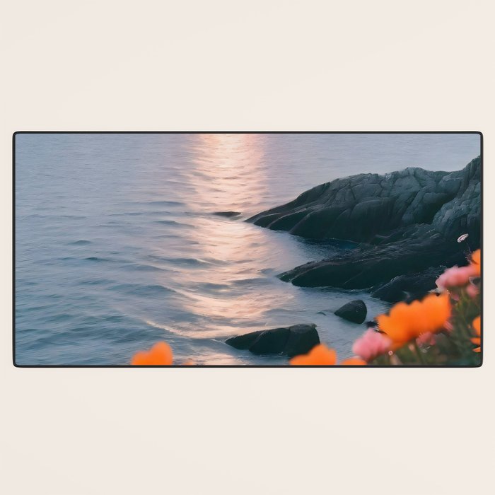 Rocky Beach Sunset, Nature Ocean Landscape Scenic Travel, Mountain Adventure Trek Beach Outdoors, Mindful Photography Desk Mat Gallery Image 3