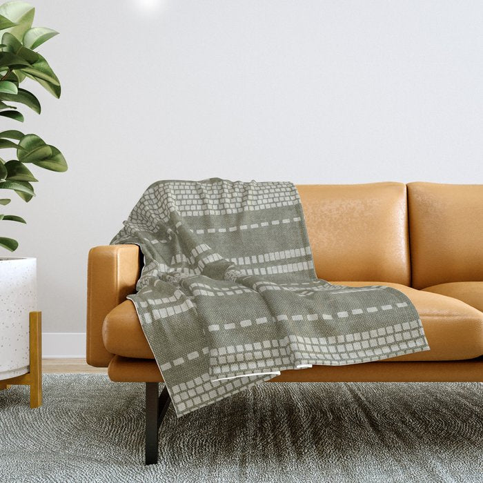 vertical dashed stitch - dark sage Throw Blanket Gallery Image 1