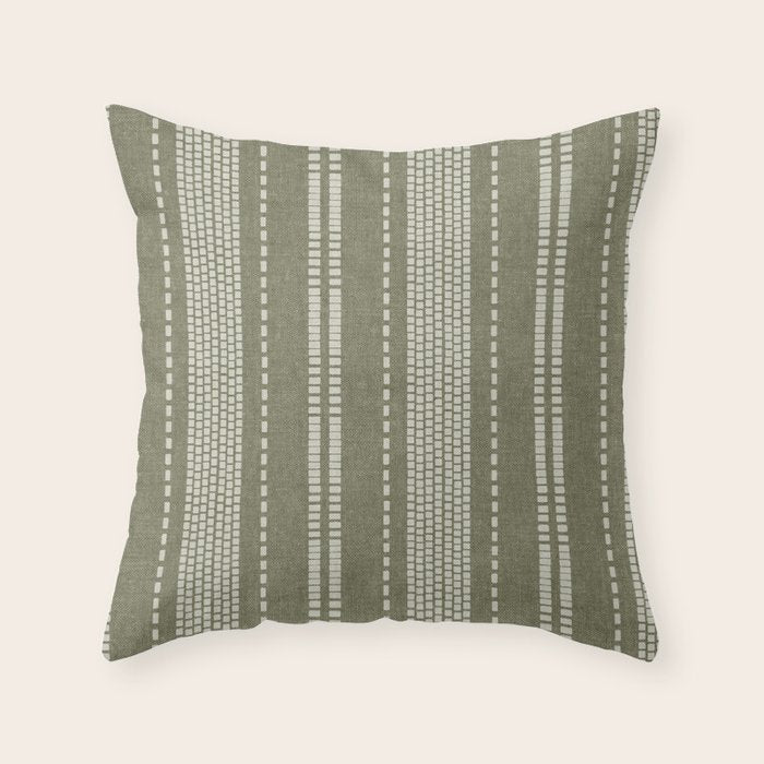 vertical dashed stitch - dark sage Throw Pillow Gallery Image 6