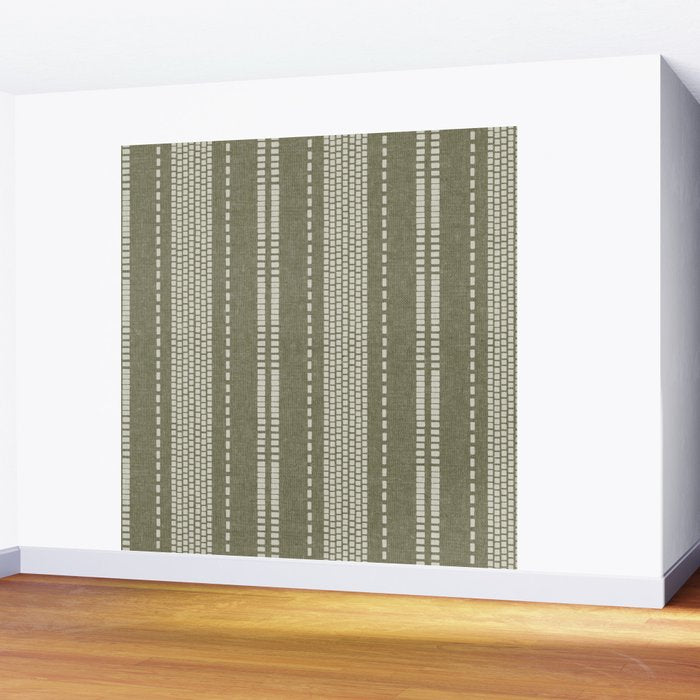vertical dashed stitch - dark sage Wall Mural Gallery Image 2