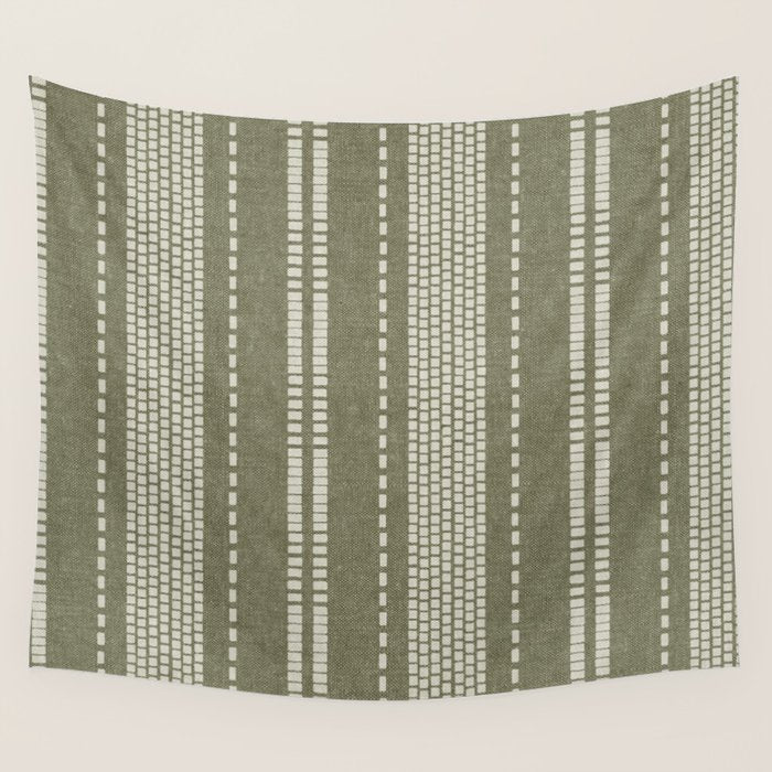 vertical dashed stitch - dark sage Wall Tapestry Gallery Image 1