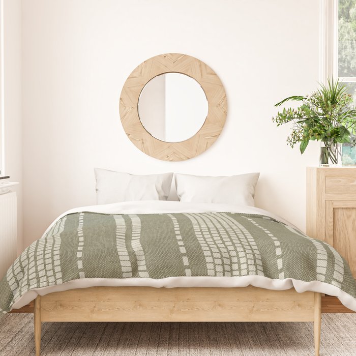 vertical dashed stitch - dark sage Duvet Cover Gallery Image 3