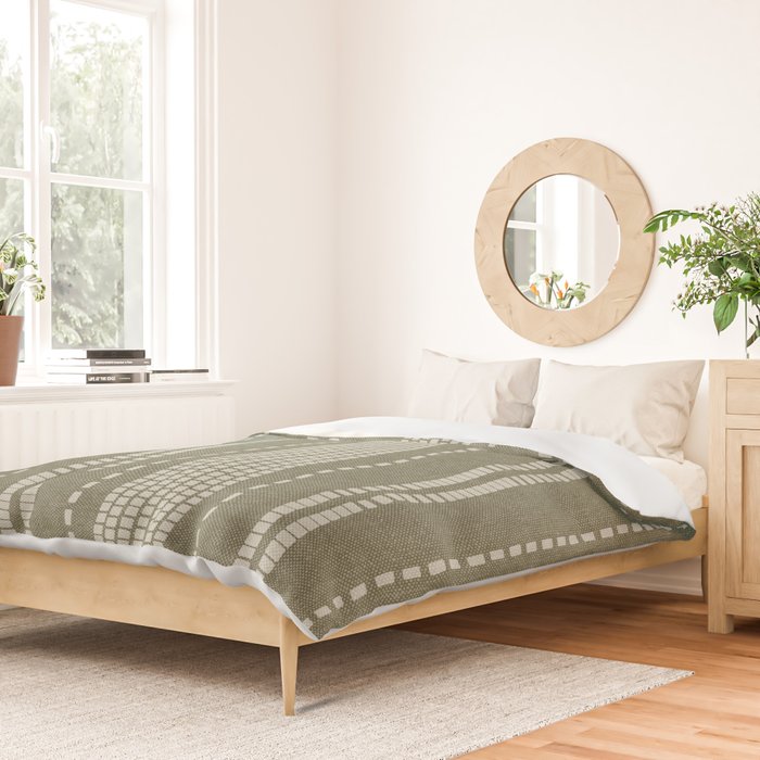 vertical dashed stitch - dark sage Duvet Cover Gallery Image 2